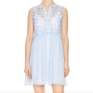 Sandro Paris Light Blue Roxette Star Lace Bodice Chiffon Dress • Size 1 🗣